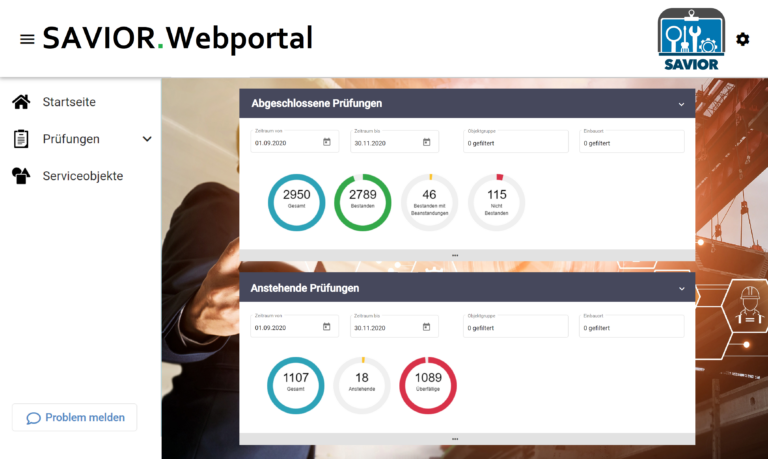 Savior Webportal Dashboard-Ansicht